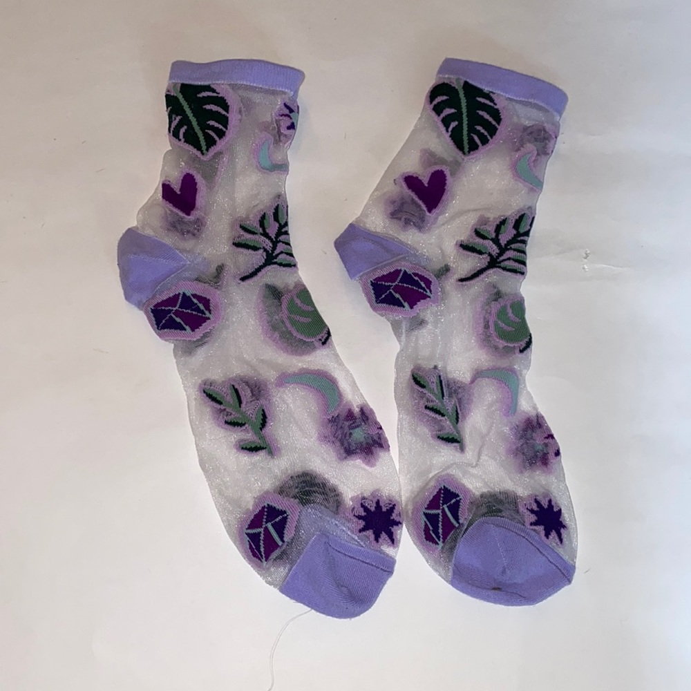 Sheer Socks w/ lavender & Teal Designs